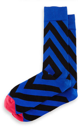 Jonathan Adler Directional-Stripe Knit Socks, Royal Blue/Black