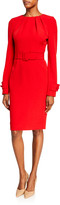 Thumbnail for your product : Badgley Mischka Pleated Neck Belted Stretch Crepe Dress