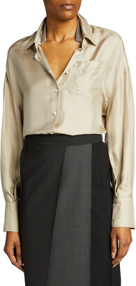 Brunello Cucinelli Monili-Collar-Inset Silk Button-Down Shirt