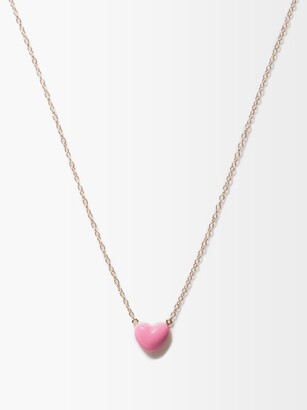 Alison Lou Heart Enamel & 14kt Gold Necklace - Pink Multi