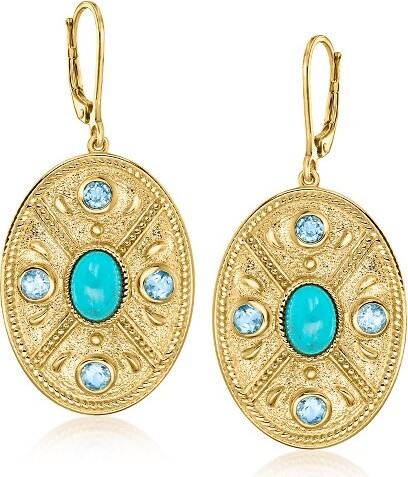 Ross-Simons Ross-SimonsTurquoiseand.90ct.t.w.SkyBlueTopazEtruscan-StyleOvalDropEarringsin18ktGoldOverSterling