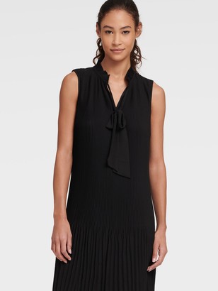 DKNY Women's Sleeveless Tie Neck Pleated Shift Dress - Cream/Black - Size 0