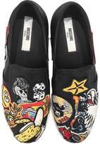 Thumbnail for your product : Moschino Black Leather Slip On Sneakers w/Patches