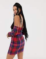Thumbnail for your product : ASOS DESIGN x LaQuan Smith off shoulder mini dress in check print