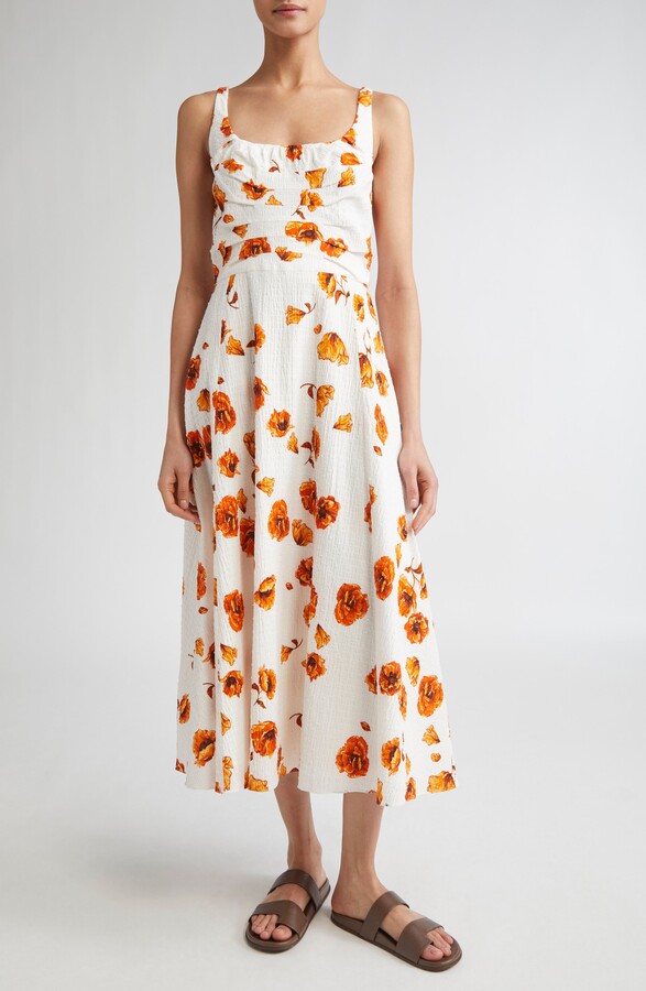 Emilia Wickstead Verena Poppies Print Clip Dot Seersucker Midi Dress