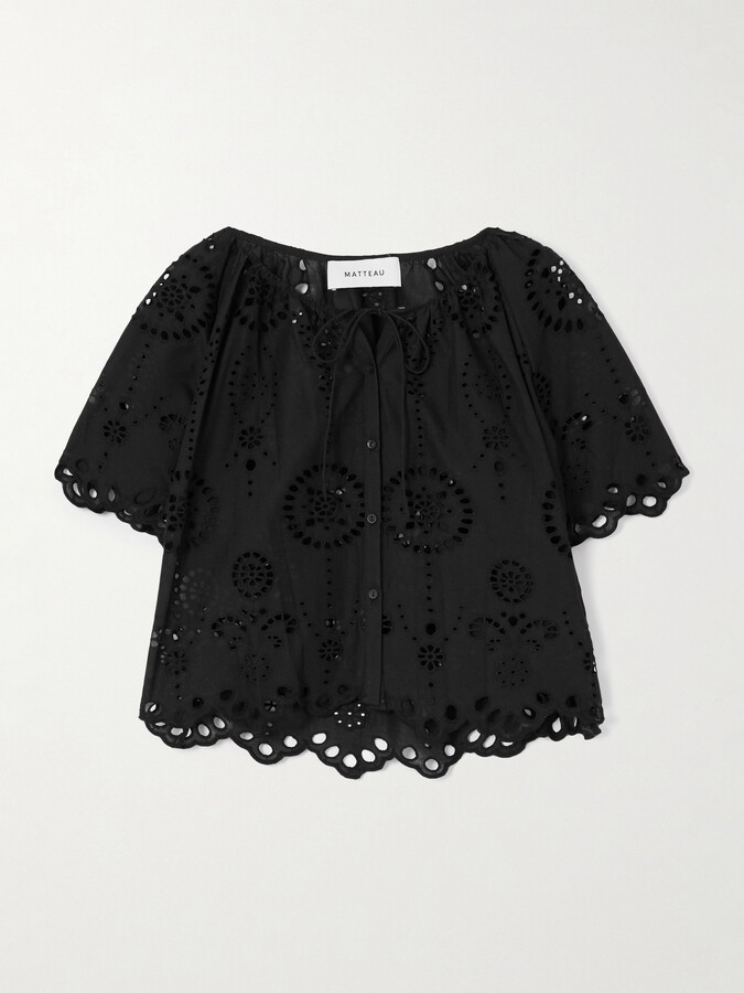 Matteau Scalloped Broderie Anglaise Cotton-poplin Shirt - Black