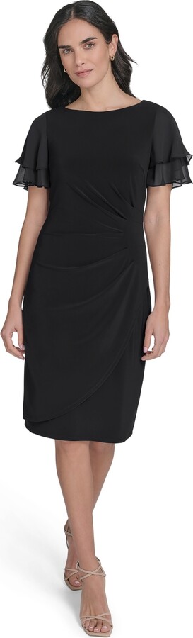 Jessica Howard Petite Flutter-sleeve Sheath Knee Length Dress