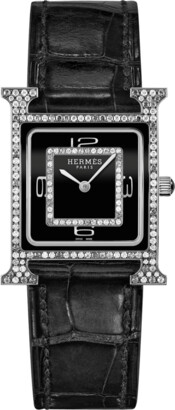 Hermes Heure H Watch, 18K White Gold & Alligator Strap