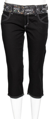 Versace Jeans Couture Black Denim Logo Embellished Cropped Pants M
