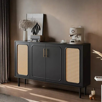 Artistic Soul XKX Premium Furniture 62.99in Black Vintage Solid Wood Sideboard with Spacious Storage and Elegant Design
