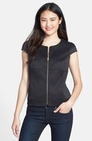 Thumbnail for your product : Chaus Front Zip Textured Cap Sleeve Top