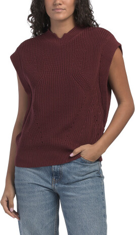 TJMAXX Extended Shoulder Mock Neck Vest With Slit, Cotton/Acrylic