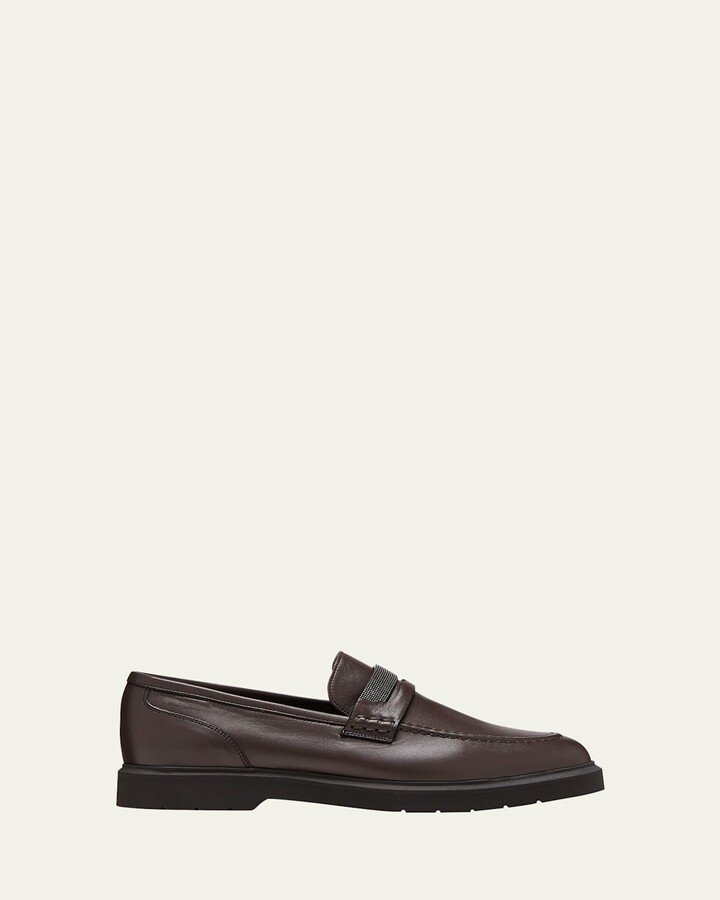 Brunello Cucinelli Leather Monili Penny Loafers