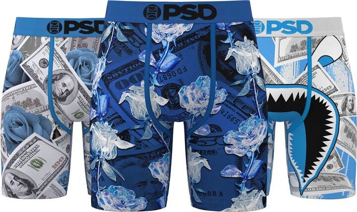 PSD Underwear Men's The Blues Boxer Briefs - 3 Pack, Small, Multi
