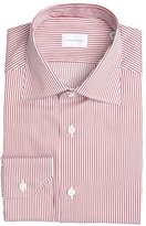 Thumbnail for your product : Ermenegildo Zegna burgundy and white striped cotton point collar dress shirt