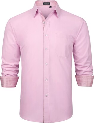 Enlision Men's Pink Dress Shirts Long Sleeve Button Down Formal Shirt  Classic Contrast Plaid Collar Smart Shirts for Men Adult Regular Fit 3XL -  ShopStyle