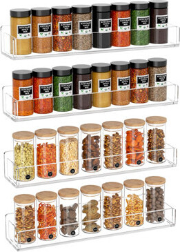 Wall Mounted Spice Rack Organizer,Clear Acrylic Spice Shelf Storage Holder,Hanging Seasoning Rack Organizer For Wall Kitchen 4 Pack