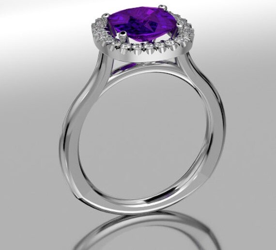 Etsy 14Kt White Gold Cushion Cut Amethyst Ring With Diamond Halo
