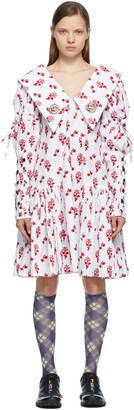 Chopova Lowena White & Red Flocked Pointed Collar Dress