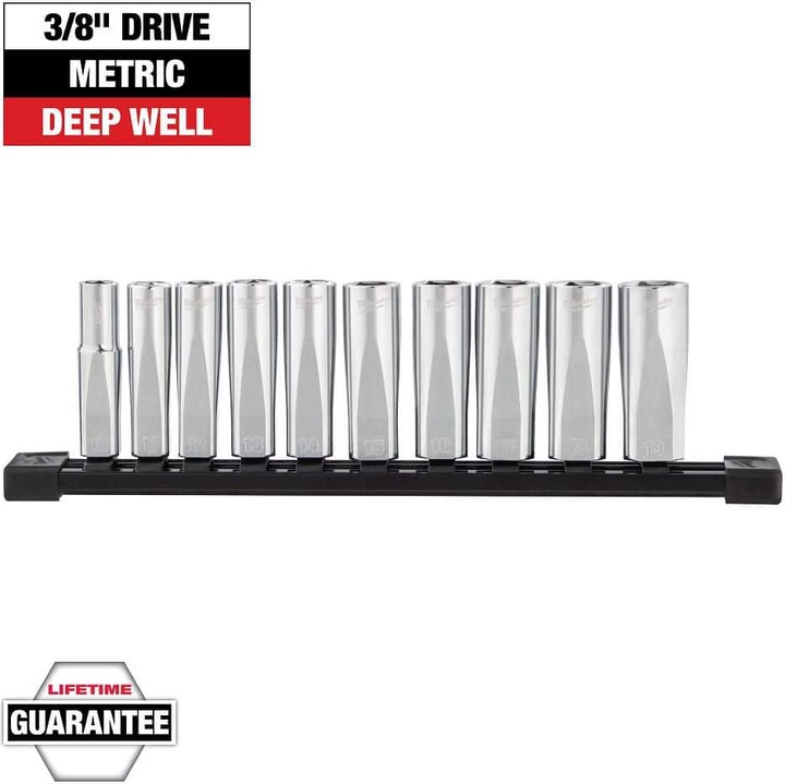 Milwaukee 3/8 in. Drive Metric Deep Well 6-Point Socket Set (10-Piece)