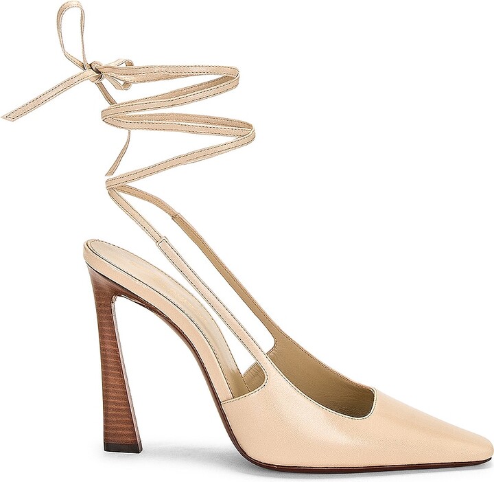 Saint Laurent Tom Lace Up Pump in Beige