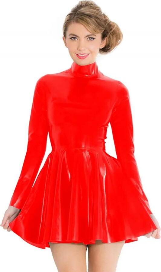 Skater Dress Turtleneck Red Dress Jazz Dance Costume Red Gradient