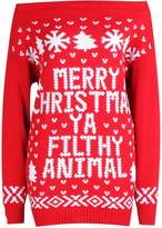 Thumbnail for your product : boohoo Slash Neck Filthy Animal Christmas Jumper