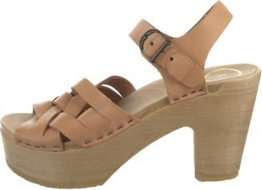 NO.6 STORE Store Leather Slingback Pumps Neutrals Peep-Toes Platform Crossover Straps & Buckle Closure at Ankles Unfortunately, due to restrictions, this item may not be eligible for shipping in all areas.