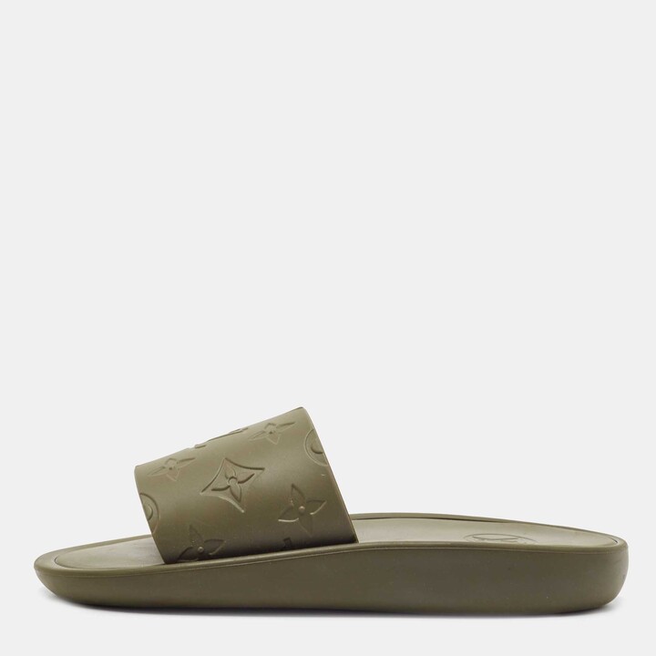 Authentic Louis Vuitton slip on sandals ( military green) with GHW