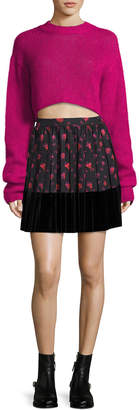 McQ Floral-Print A-Line Pleated Skirt w/ Velvet
