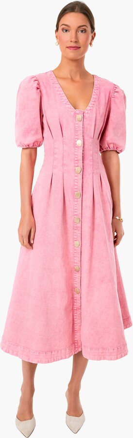 Hyacinth House Pink Denim Madeline Midi Dress - ShopStyle