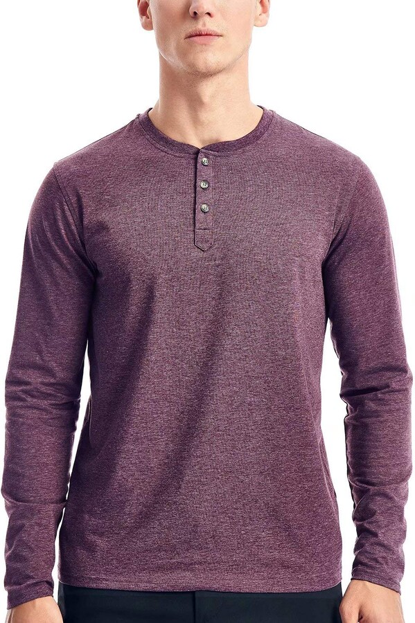 Zengjo Henley T Shirt Mens Long Sleeve (Heather Plum ShopStyle