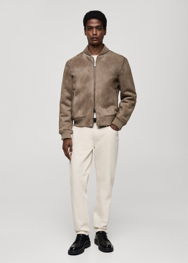 MANGO MAN Suede-effect bomber jacket medium brown
