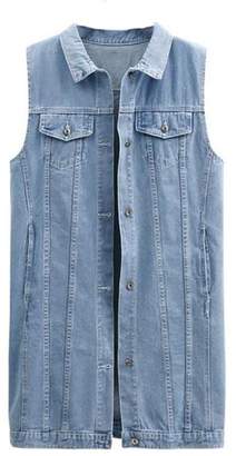 UUYUK-Women Plus Size Casual Lapel Sleeveless Denim Jacket Vest US 4XL