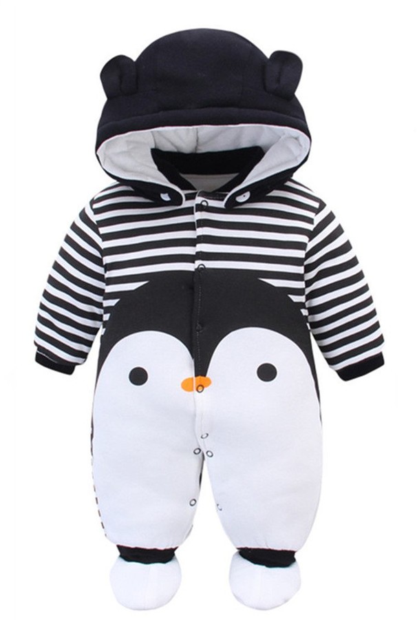 Baby Hooded Romper Winter Newborn Snowsuit Toddler Fleece Jumpsuit Button Front 