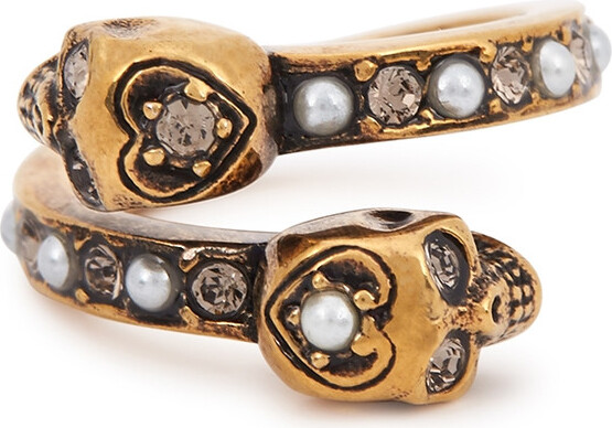 Alexander McQueen Double Skull Embellished Gold-tone Ring