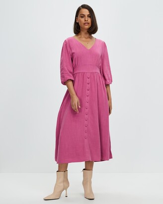 Atmos & Here Atmos&Here - Women's Pink Midi Dresses - Aspen V-Neck Long Sleeve Midi Dress - Size 10 at The Iconic