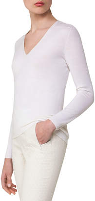 Akris Cashmere-Silk V-Neck Pullover, Off White