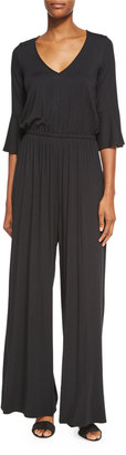 Rachel Pally Niky V-Neck 3/4-Sleeve Jumpsuit, Black, Plus Size