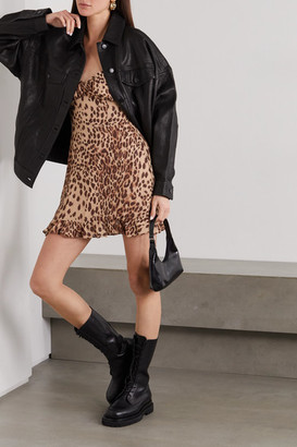 Reformation Net Sustain Esther Ruffled Leopard-print Georgette Mini Dress - Beige