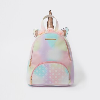 River Island Girls Pink RI ombre unicorn backpack