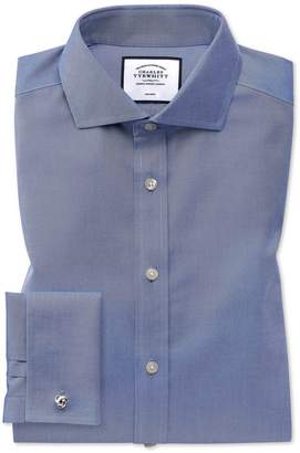Charles Tyrwhitt Slim Fit Mid-Blue Non-Iron Twill Spread Collar Cotton Dress Shirt Single Cuff Size 14.5/32