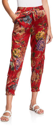 Johnny Was Lodi Floral Stretch Silk Cargo Pants