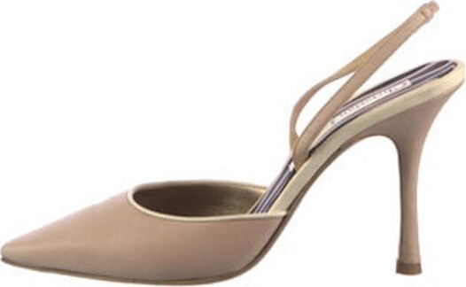 Christian Lacroix Leather Slingback Pumps Neutrals Pointed-Toes Buckle Closure at Ankles Unfortunately, due to restrictions, this item may not be eligible for shipping in all areas. | Christian Lacroix Leather Slingback Pumps in Neutrals, Women's IT 39.5 | 9.5