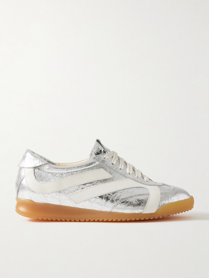 Proenza Schouler Track Paneled Metallic Crinkled-leather Sneakers - Silver
