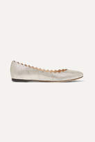 Thumbnail for your product : Chloé Lauren Scalloped Metallic Cracked-leather Ballet Flats - Silver