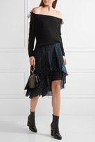 Thumbnail for your product : Valentino Off-the-shoulder Silk Chiffon-trimmed Cashmere Sweater - Black