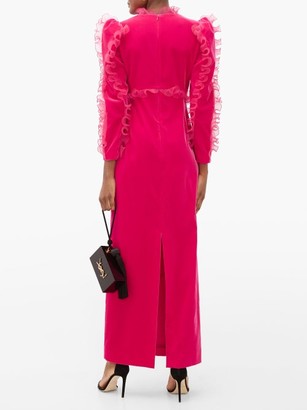 Givenchy Organza-ruffle Long-sleeve Velvet Gown - Pink