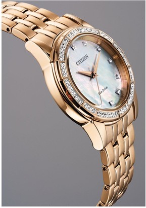 Citizen Eco-Drive Mother of Pearl Austrian Crystal Set Dial Gold Stainless Steel Bracelet Ladies Watch