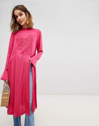 Free People New Day Embroidered Long Tunic Top